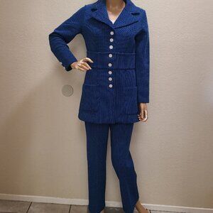 DOUBLE TALK VINTAGE 70s DACRON DOUBLE KNIT 2pc SUIT: JACKET & PANTS POLKA DOT 10